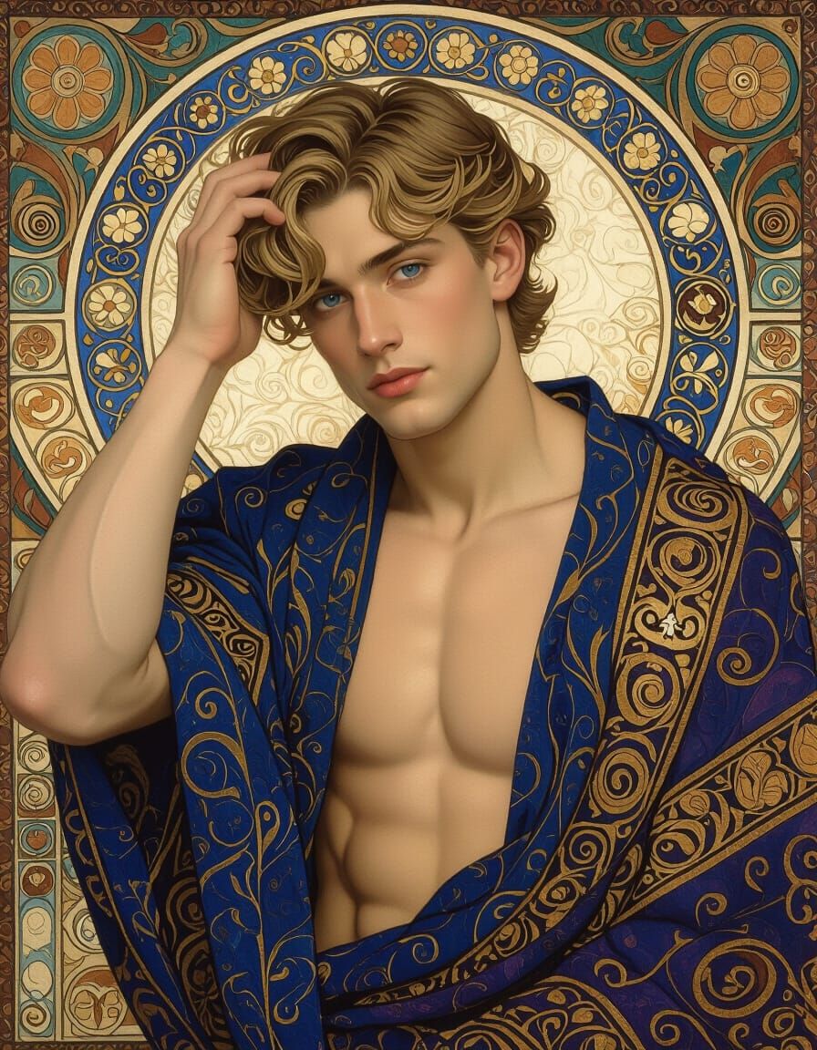 Contemplative Young Man in Art Nouveau Style