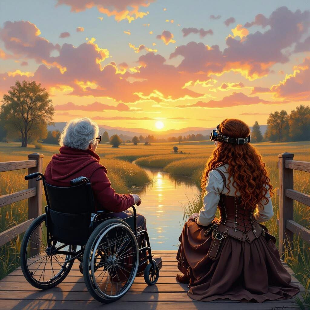 Grandmother and Granddaughter Admire Sunset: Concept Art
