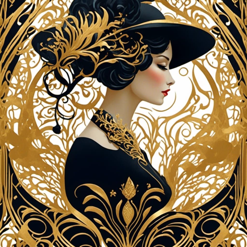 Vintage Woman and Cat in Antique Watercolor Style