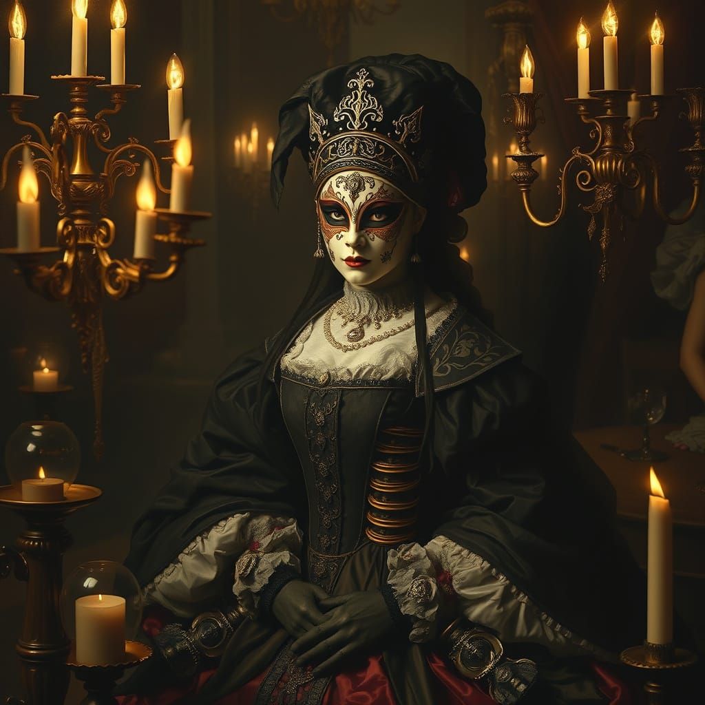 Masked Noblewoman at Opulent Renaissance Party