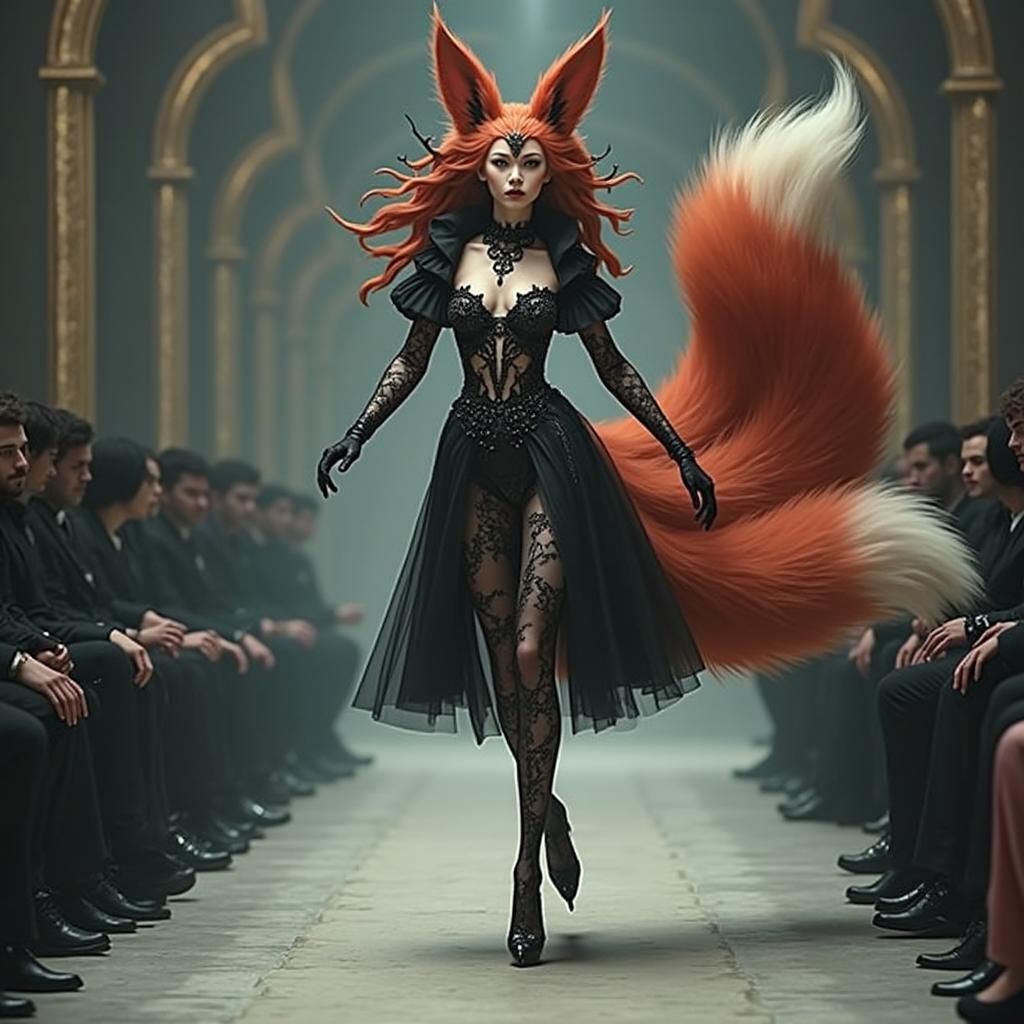 Kitsune Haute Couture Runway in Gothic Fantasy Style