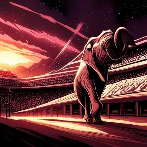 Elephant in Football Stadium: Comic Book Art