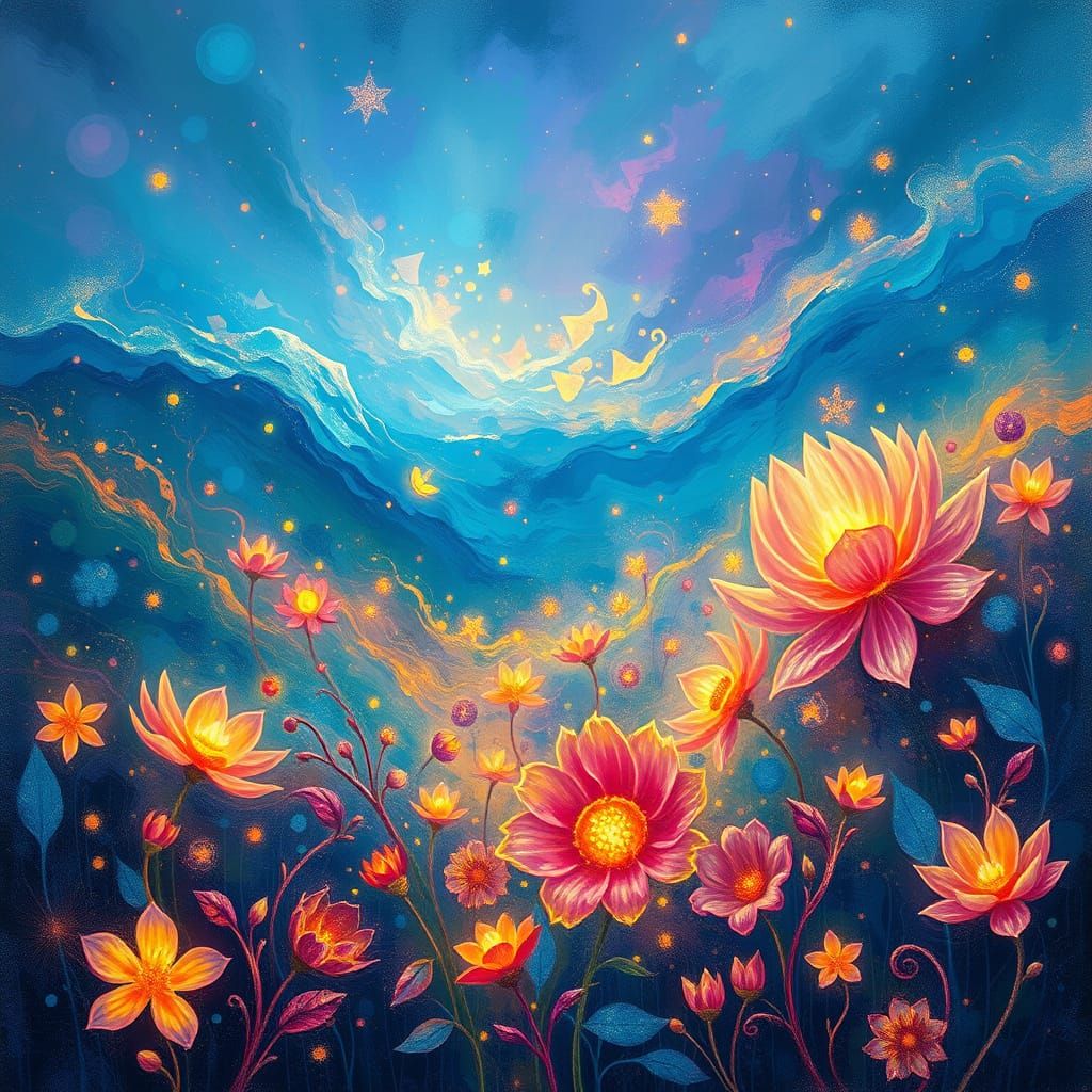 Ethereal Landscape with Luminous Flora and Magical Lighting