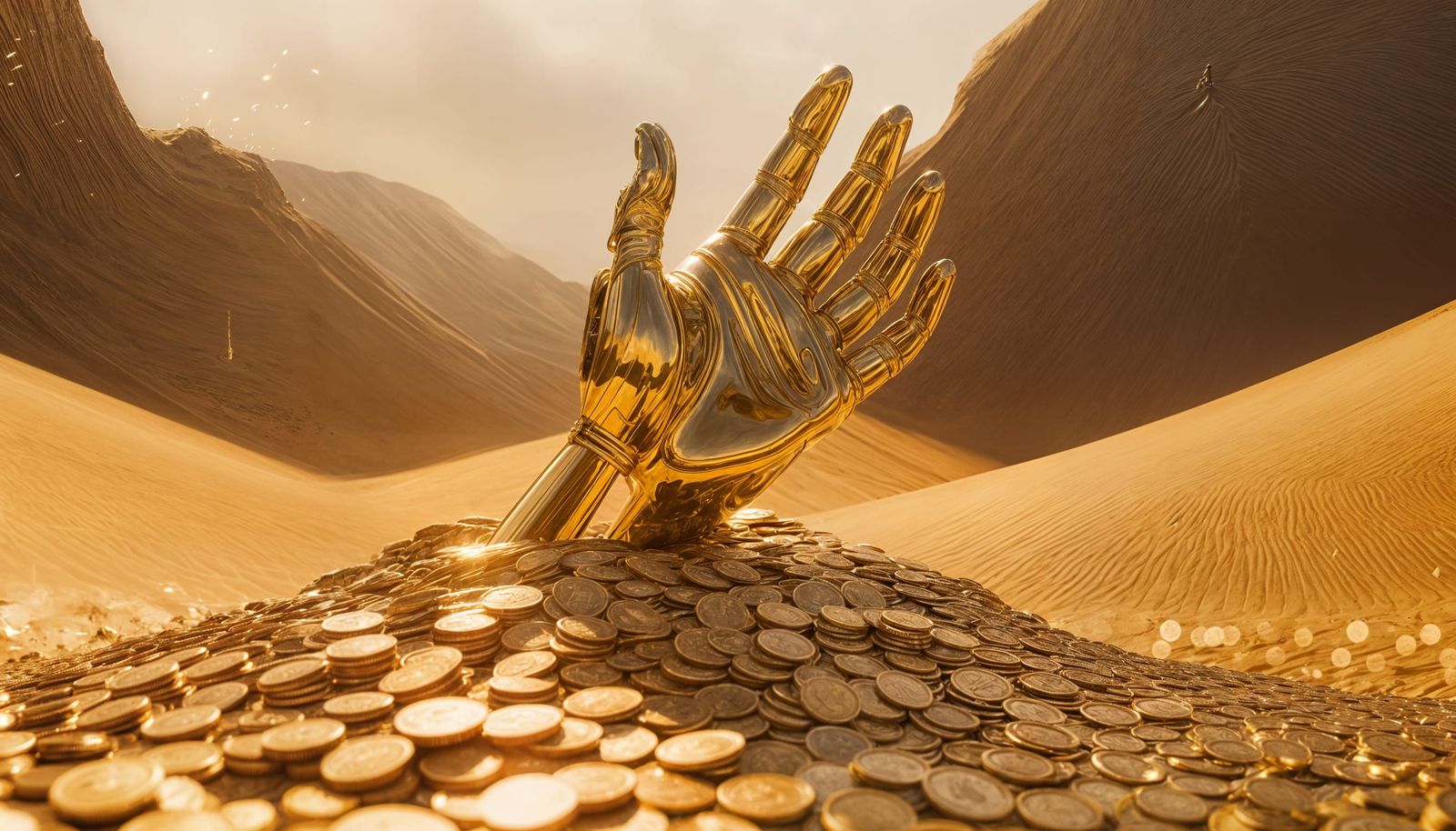 Giant Golden Hand in Coin Dunescape