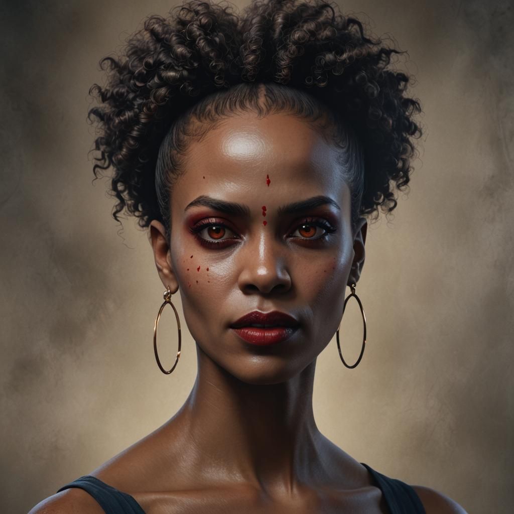 Hyperrealistic Portrait of a Bald Afro-Latina Vampire
