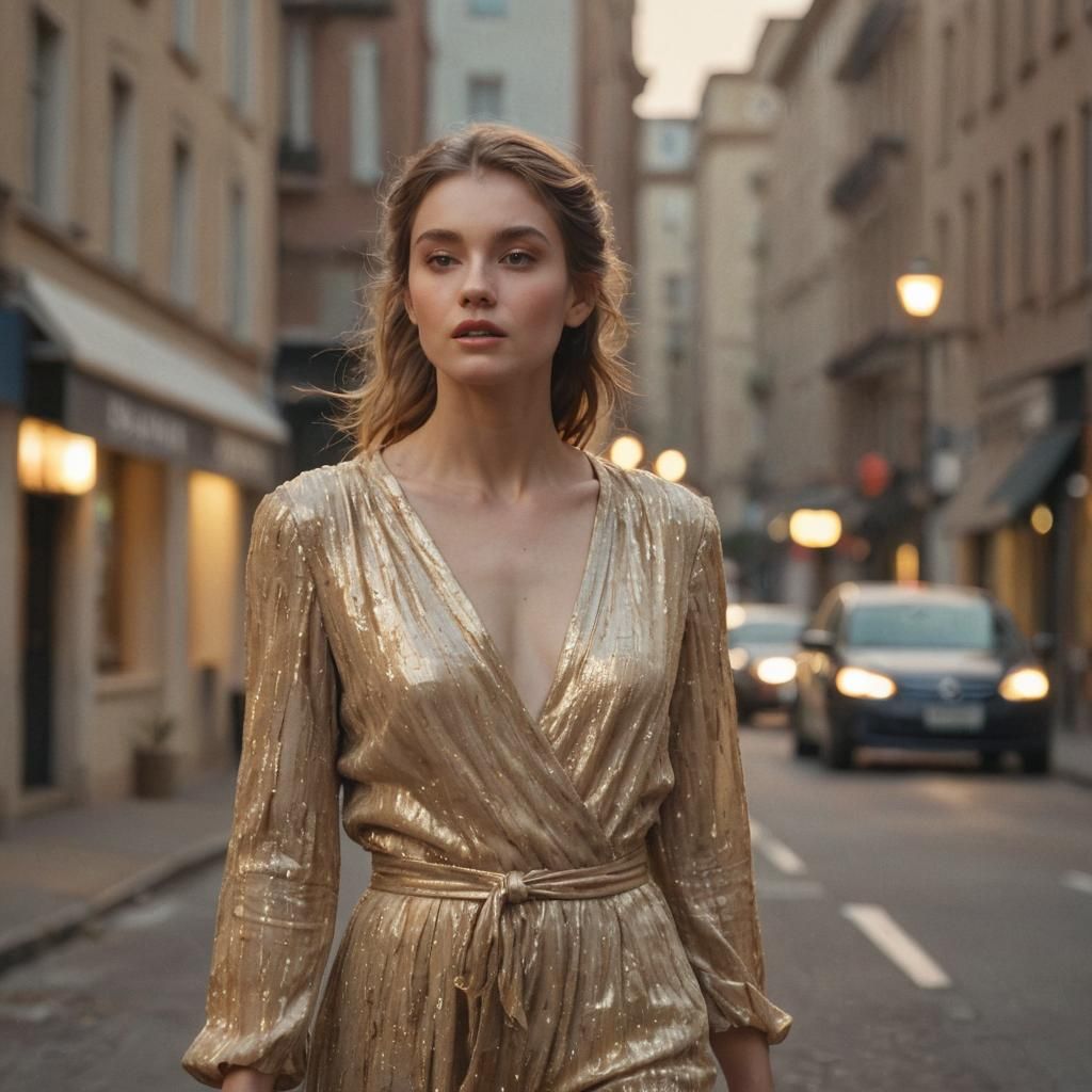 Fashion Model in City Street, Impressionist Portrait