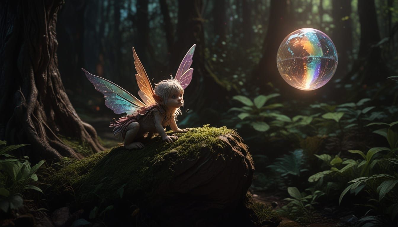 Mischievous Fairy Tiptoes Towards a Sleeping Smurf