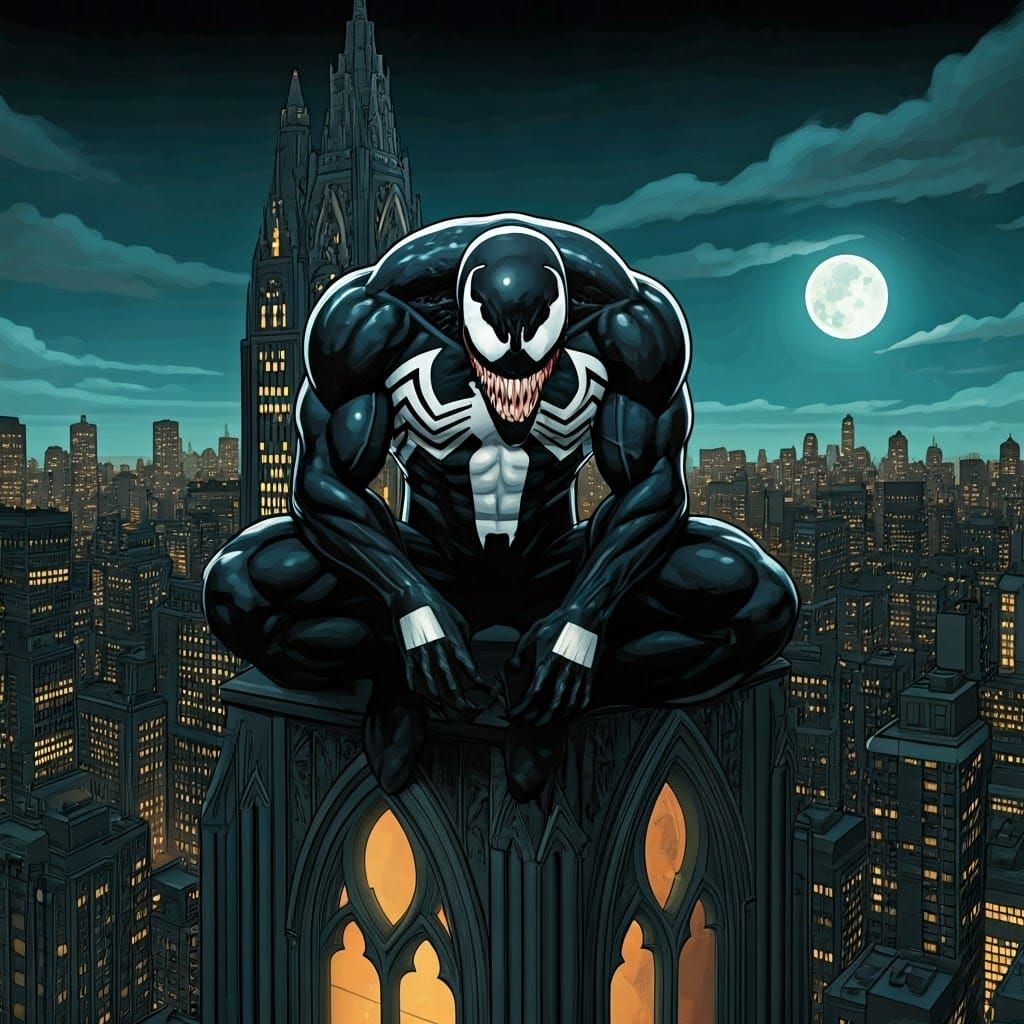 Venom on Skyscraper in Comic Book Style