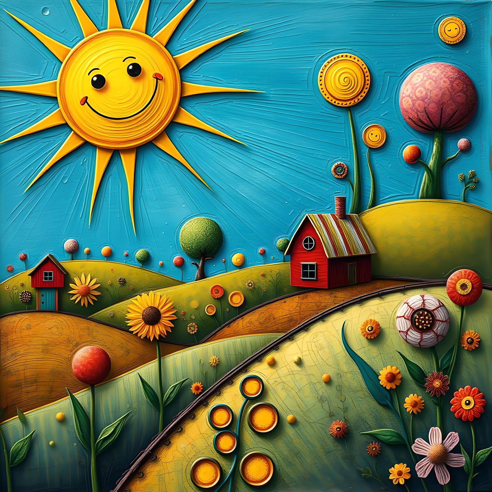 Happy Sun in Whimsical Tim Burton Style