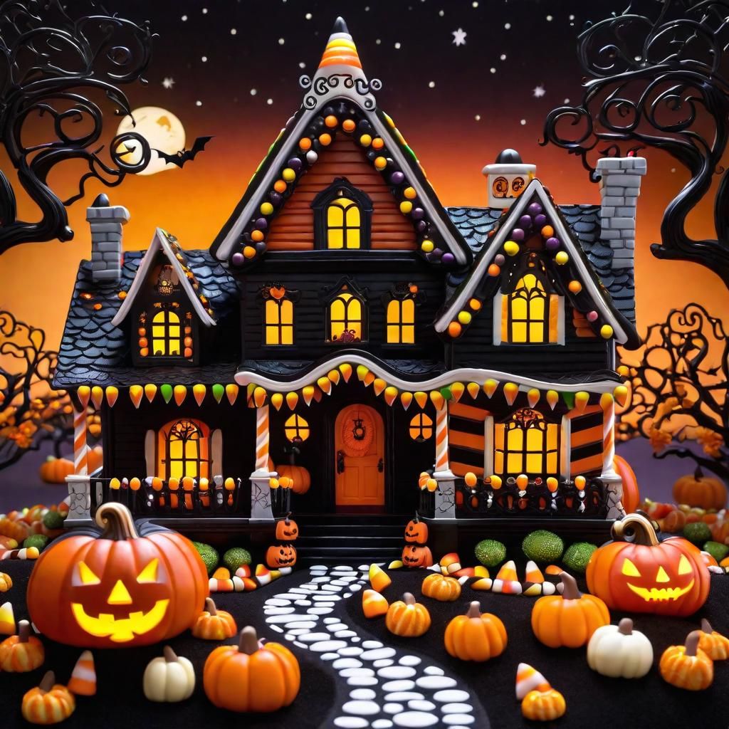 Whimsical Candy Land with Candy Corn Houses
