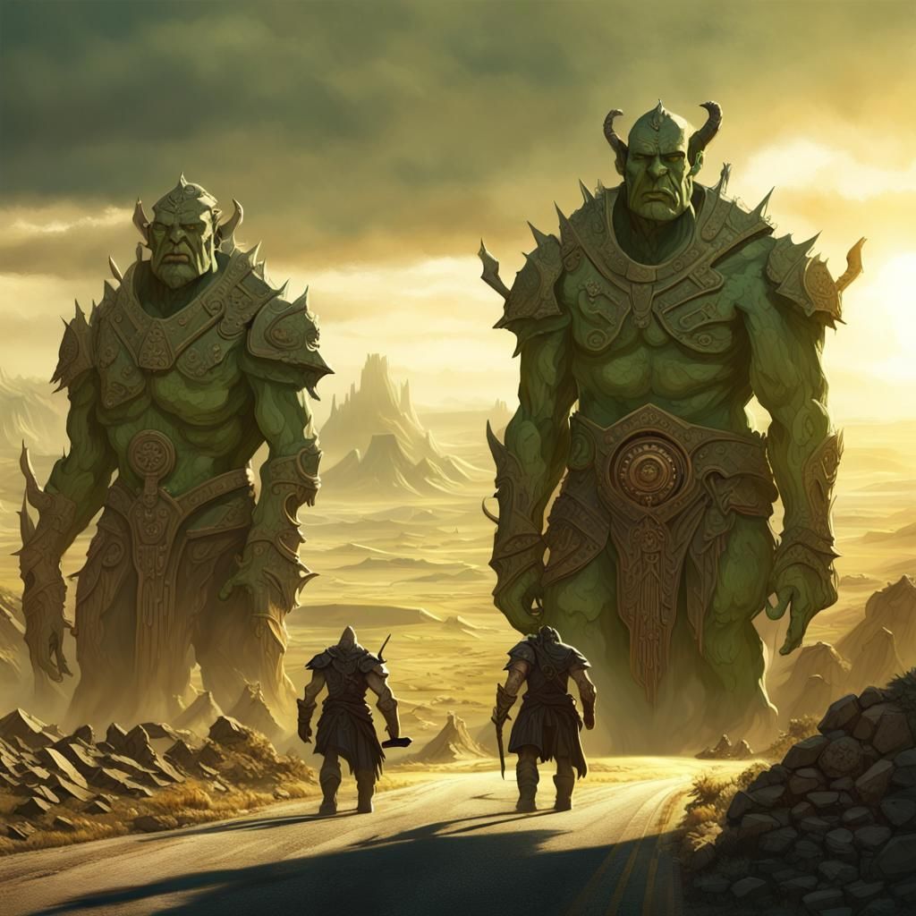 Orc Warriors Guard Wasteland Gate in Epic Fantasy Art