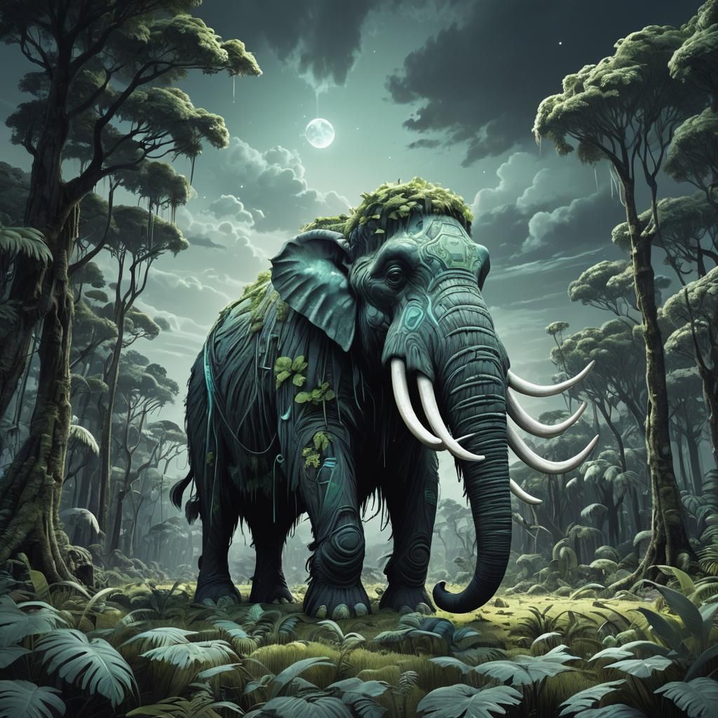 Noctilucent Mammoth Doodle in Rainforest