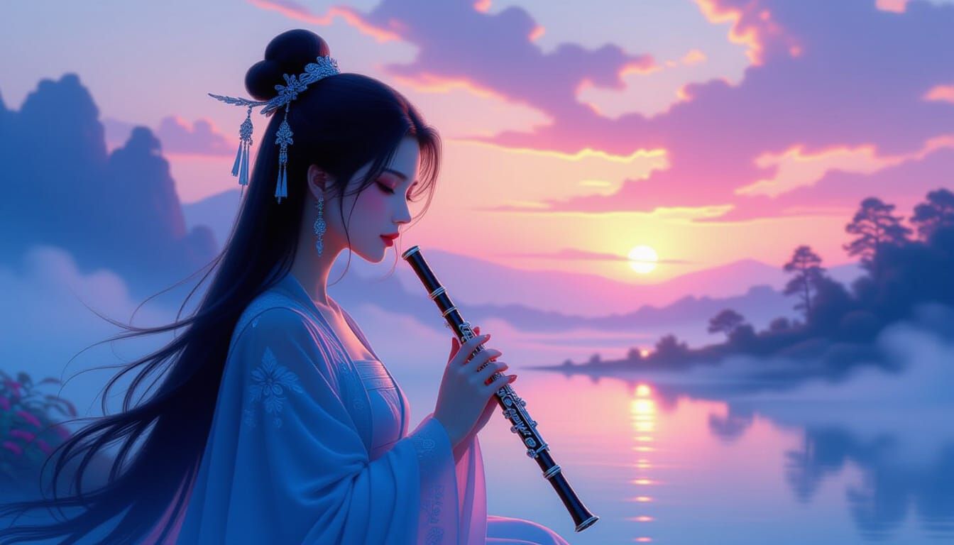 Ethereal Dusk Landscape with Lone Figure