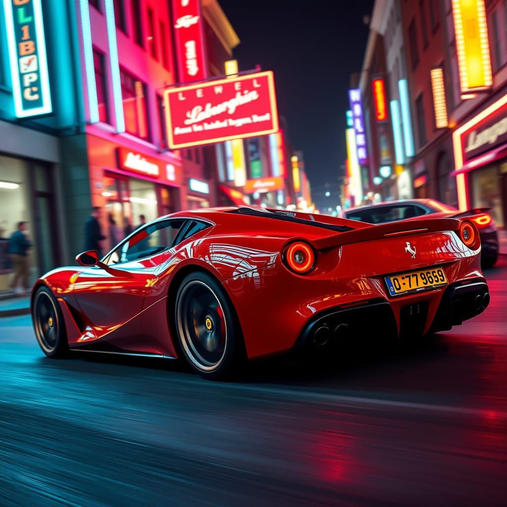 Sleek Ferrari V12 Speeds Through Bergen's Neon Streets in Hi...