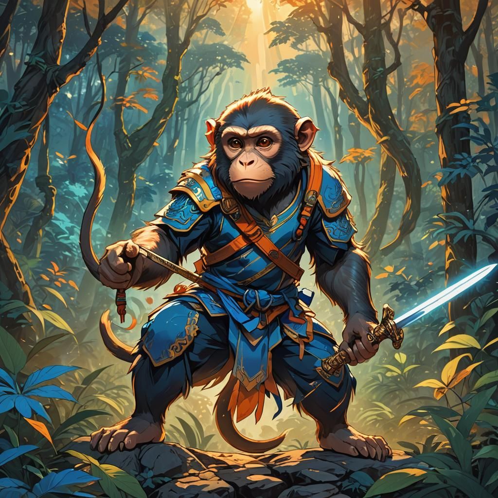 Anime Monkey Warrior in Mythical Forest