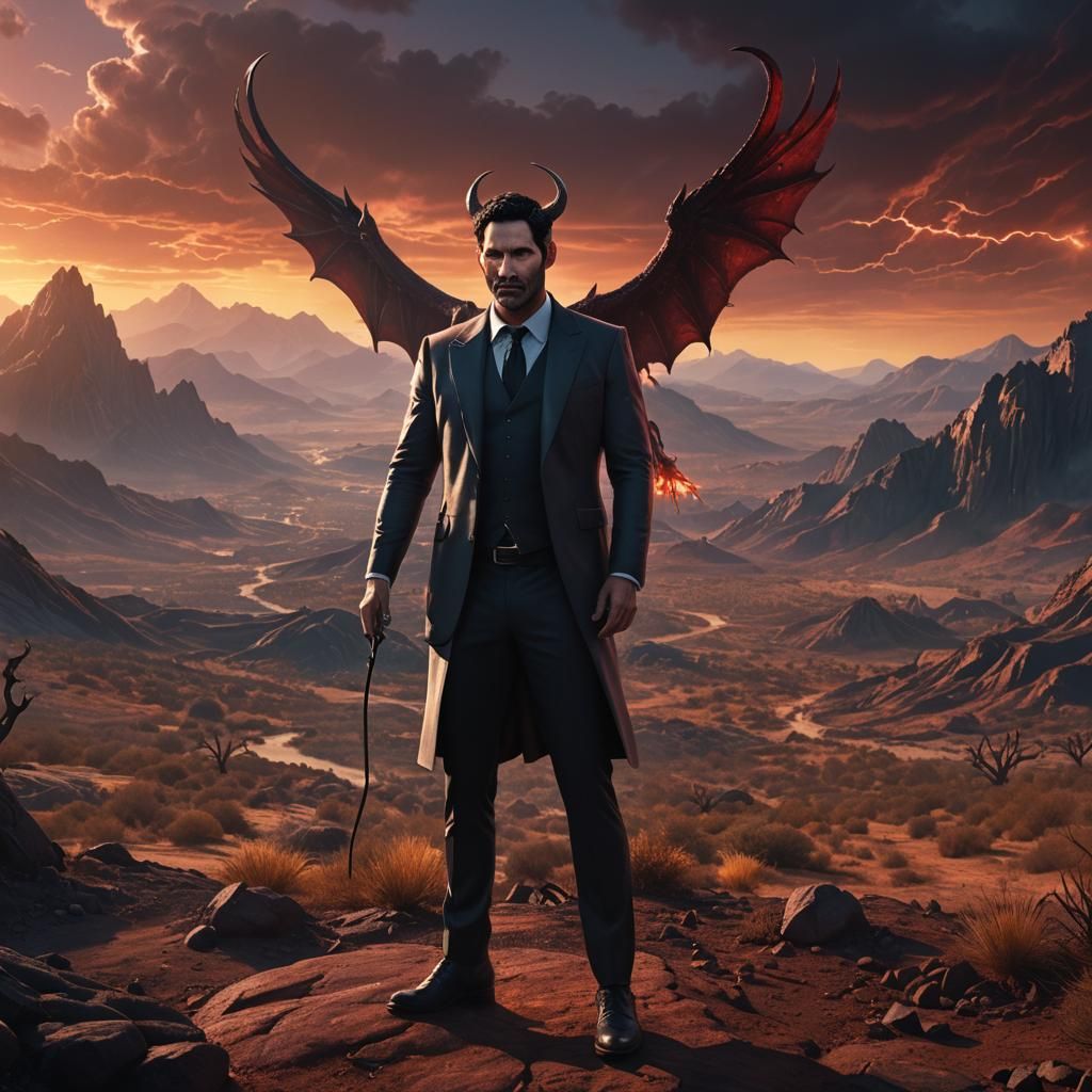 Lucifer Morningstar in Hellish Landscape: Cinematic Digital ...