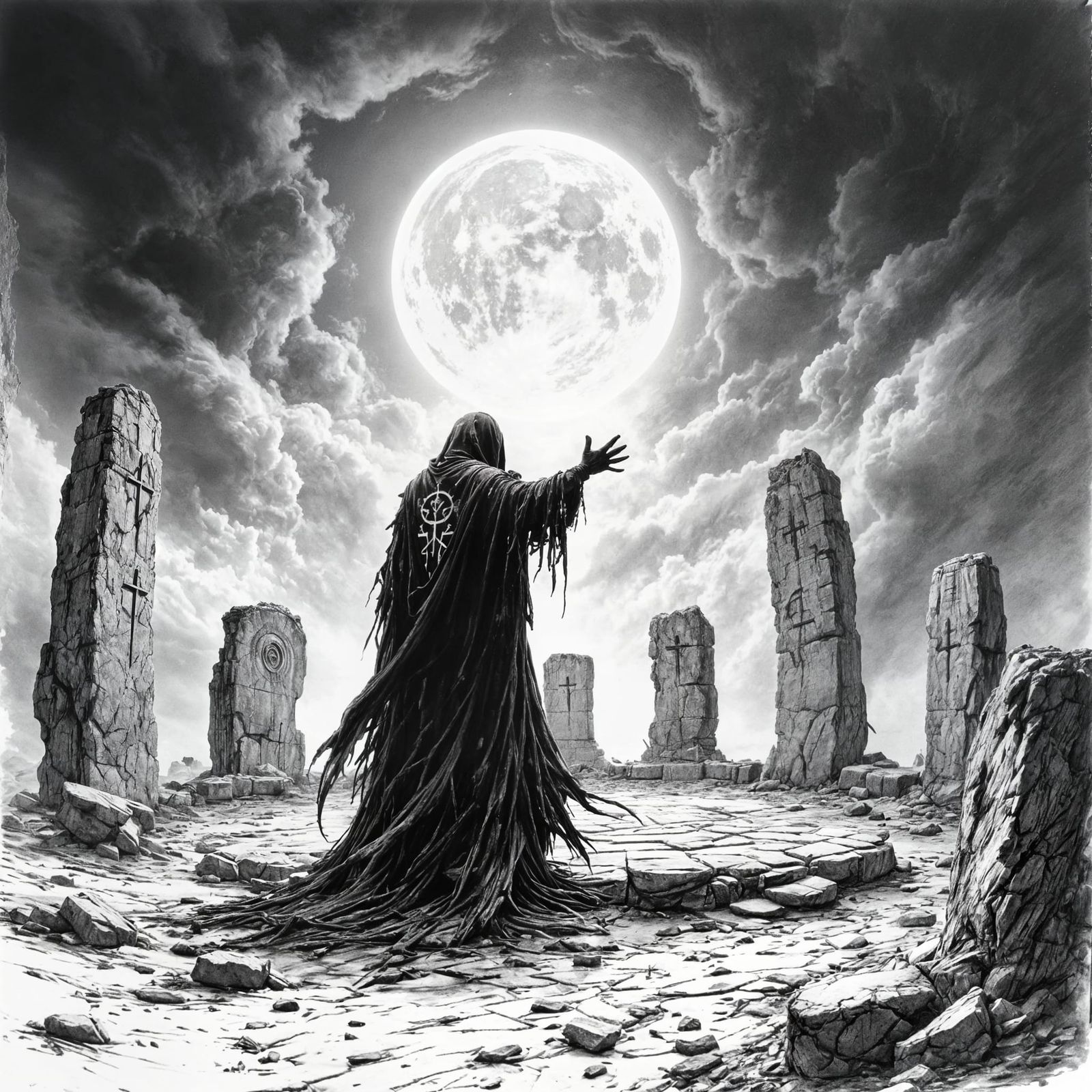 Ancient Cultist Ritual in Moonlight