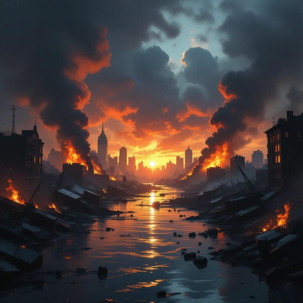 Apocalyptic Cityscape: Destruction and Defiant River