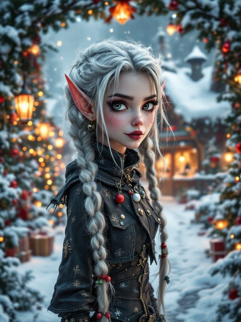Whimsical Elf Girl at North Pole in Digital Art