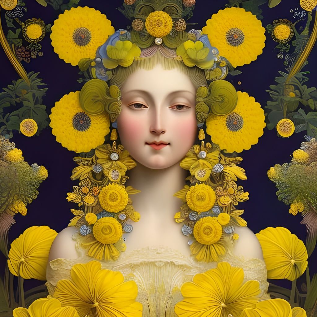 Yellow-Haired Girl with Flowers in Art Nouveau Style
