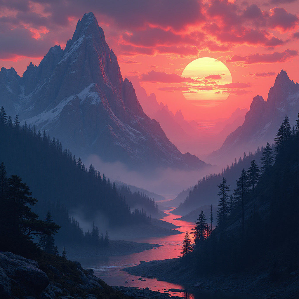 Ethereal Mountain Sunset Landscape in High Definition