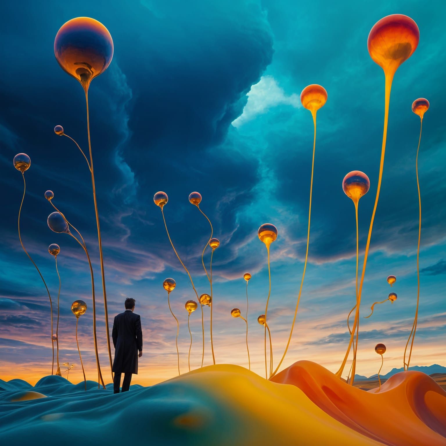 Surreal Evening Landscape with Distant Figure