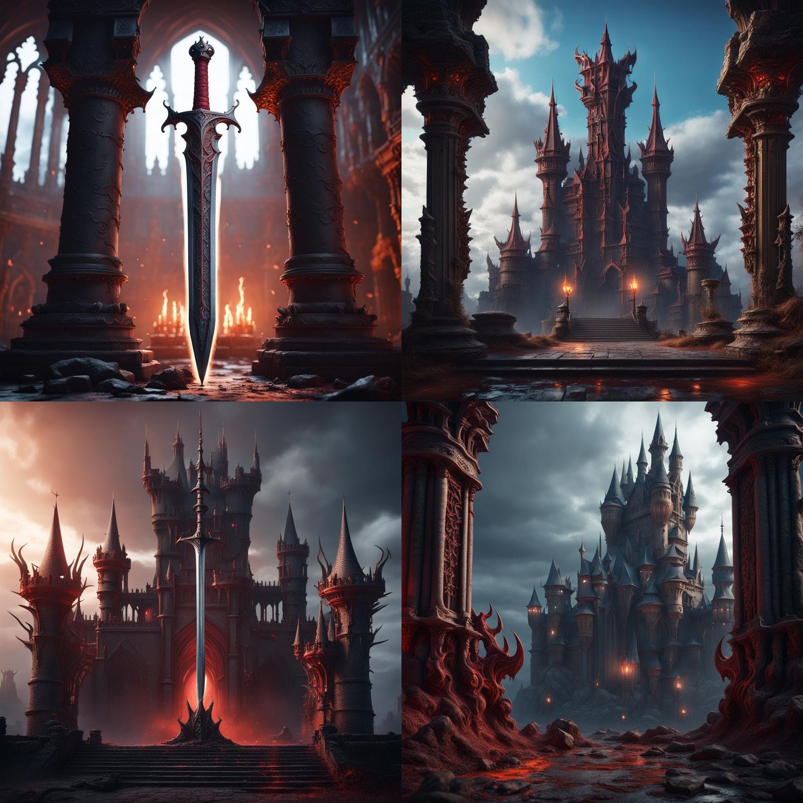 Epic Demon Castle Sword in Fantasy Concept Art Style