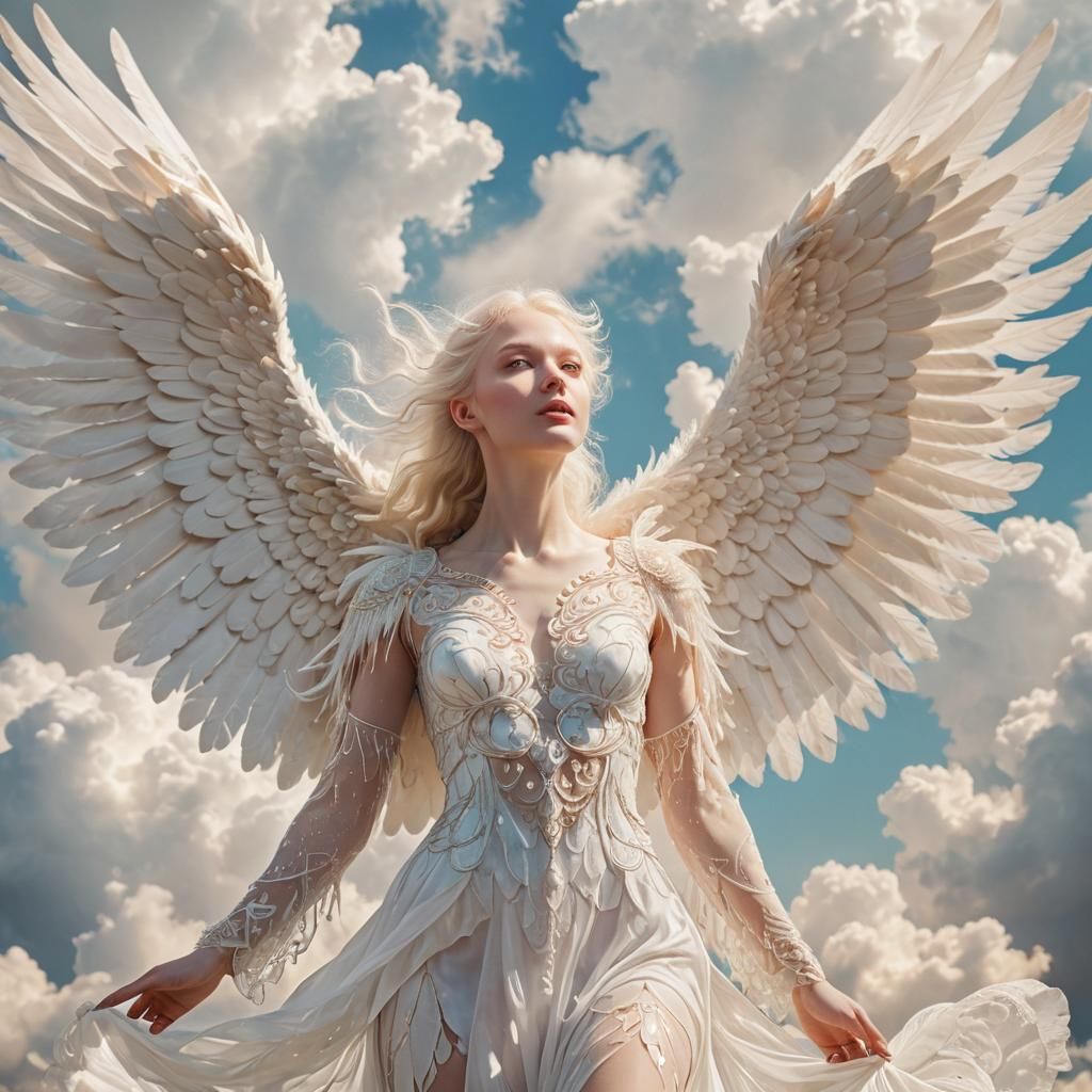 Ethereal Albino Angel in Vibrant Digital Art