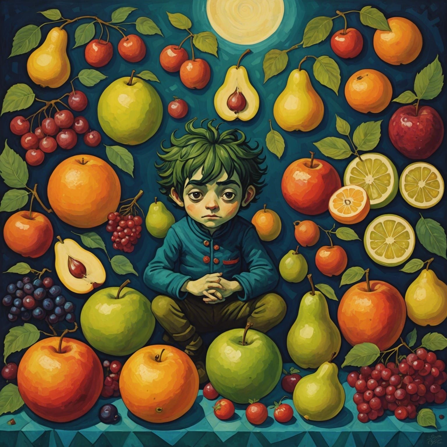 Surreal Fruit Still Life: Oil Painting Style