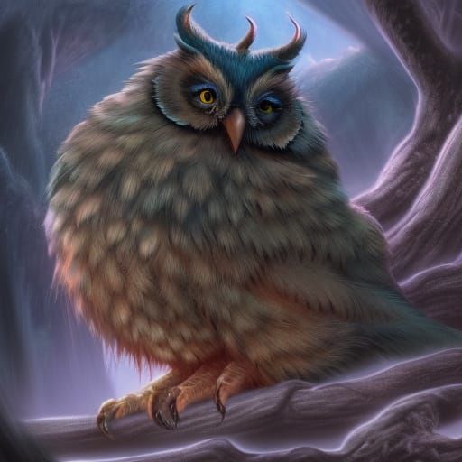 Fuzzy Owl-Monster Hybrid in Detailed Matte Painting