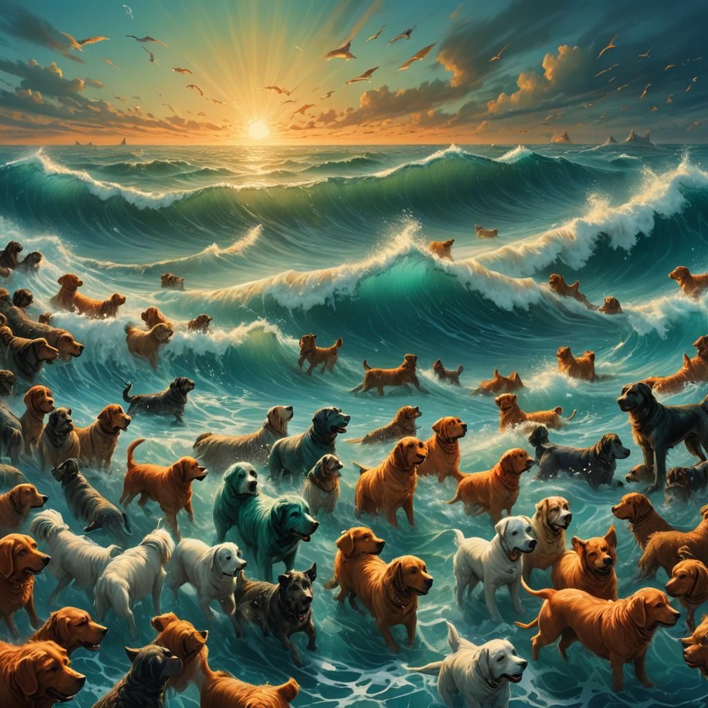 Dogs Ocean: Surreal Panoramic Matte Painting