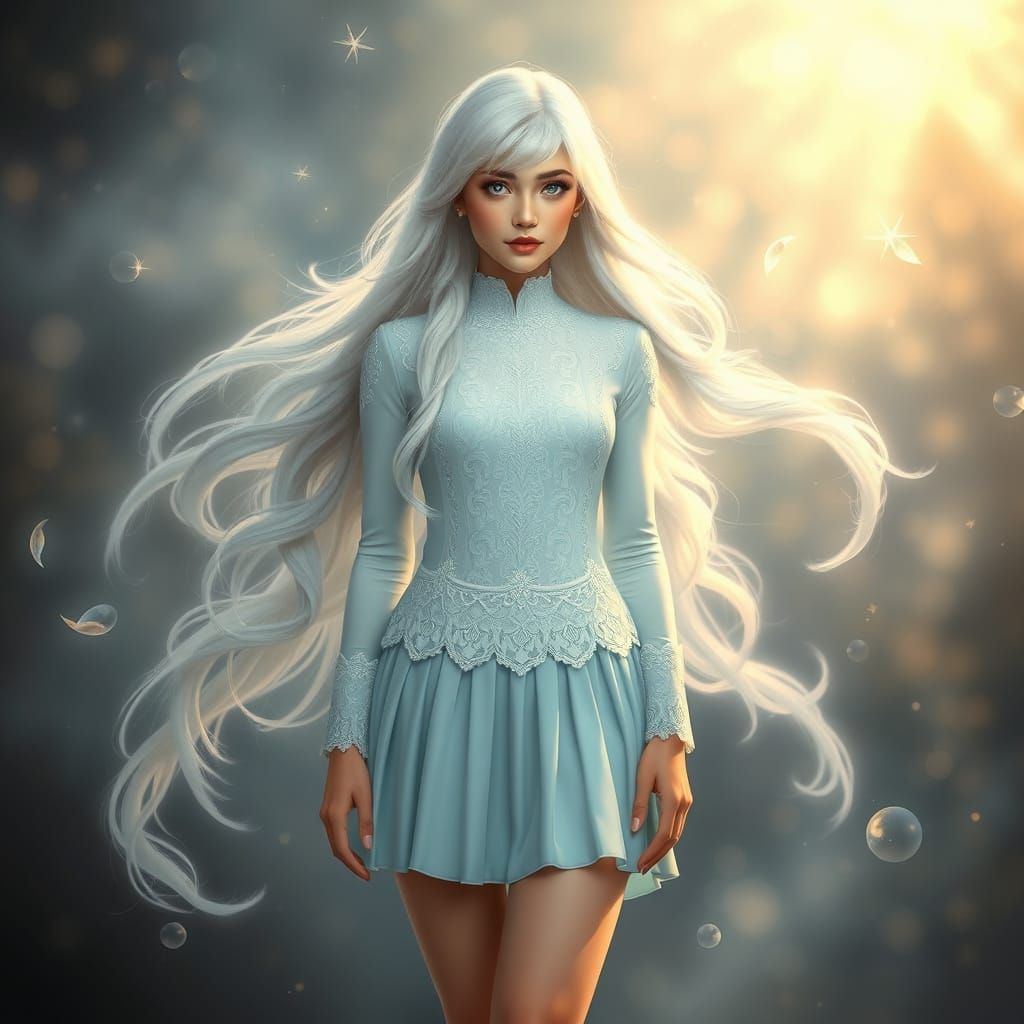 Ethereal Goddess in Whimsical Landscape