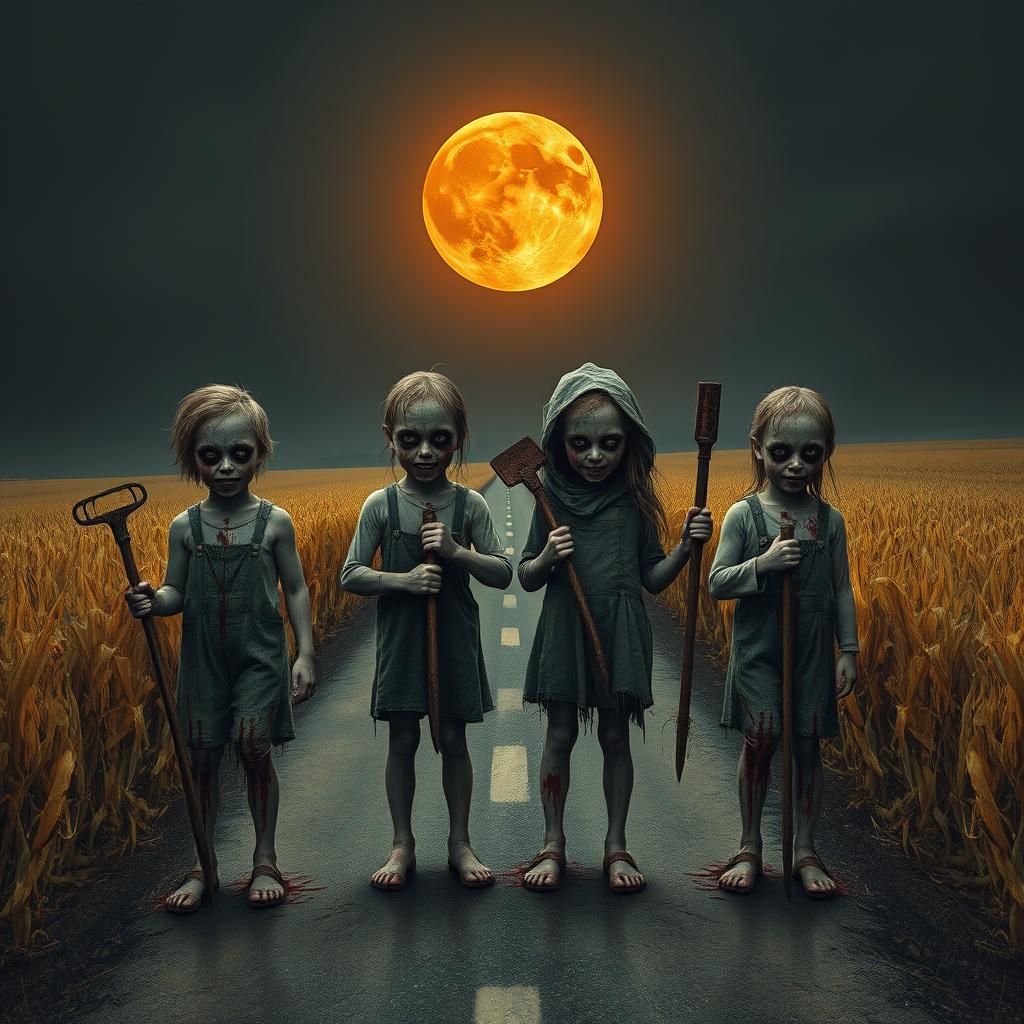 Creepy Black Eyed Children in a Dystopian Landscape