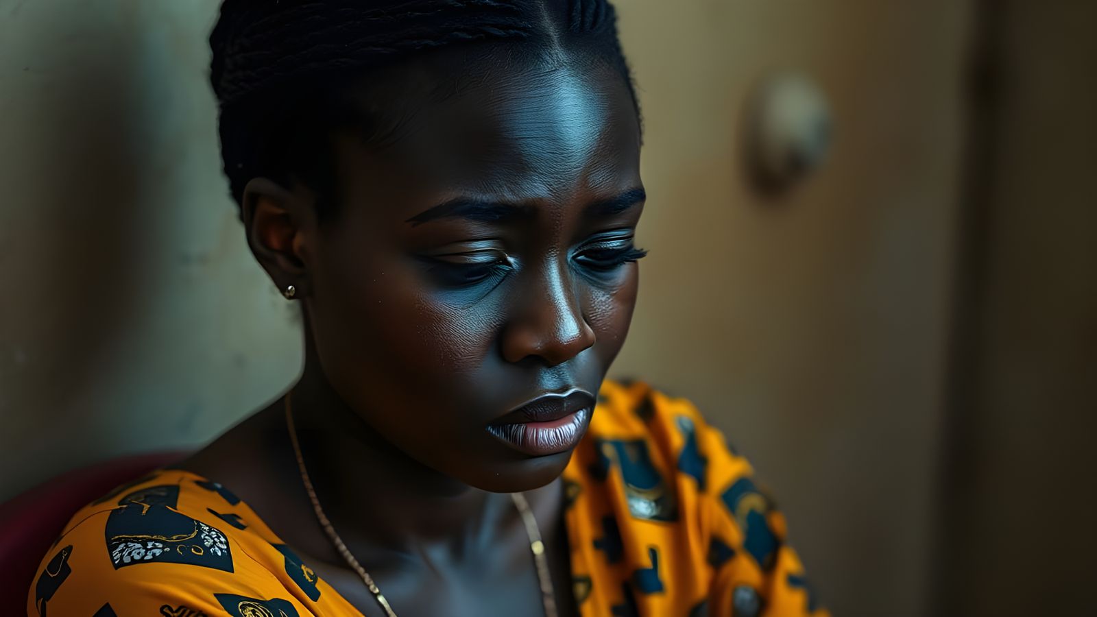 Sad Yoruba Woman Crying Alone in Sparkles