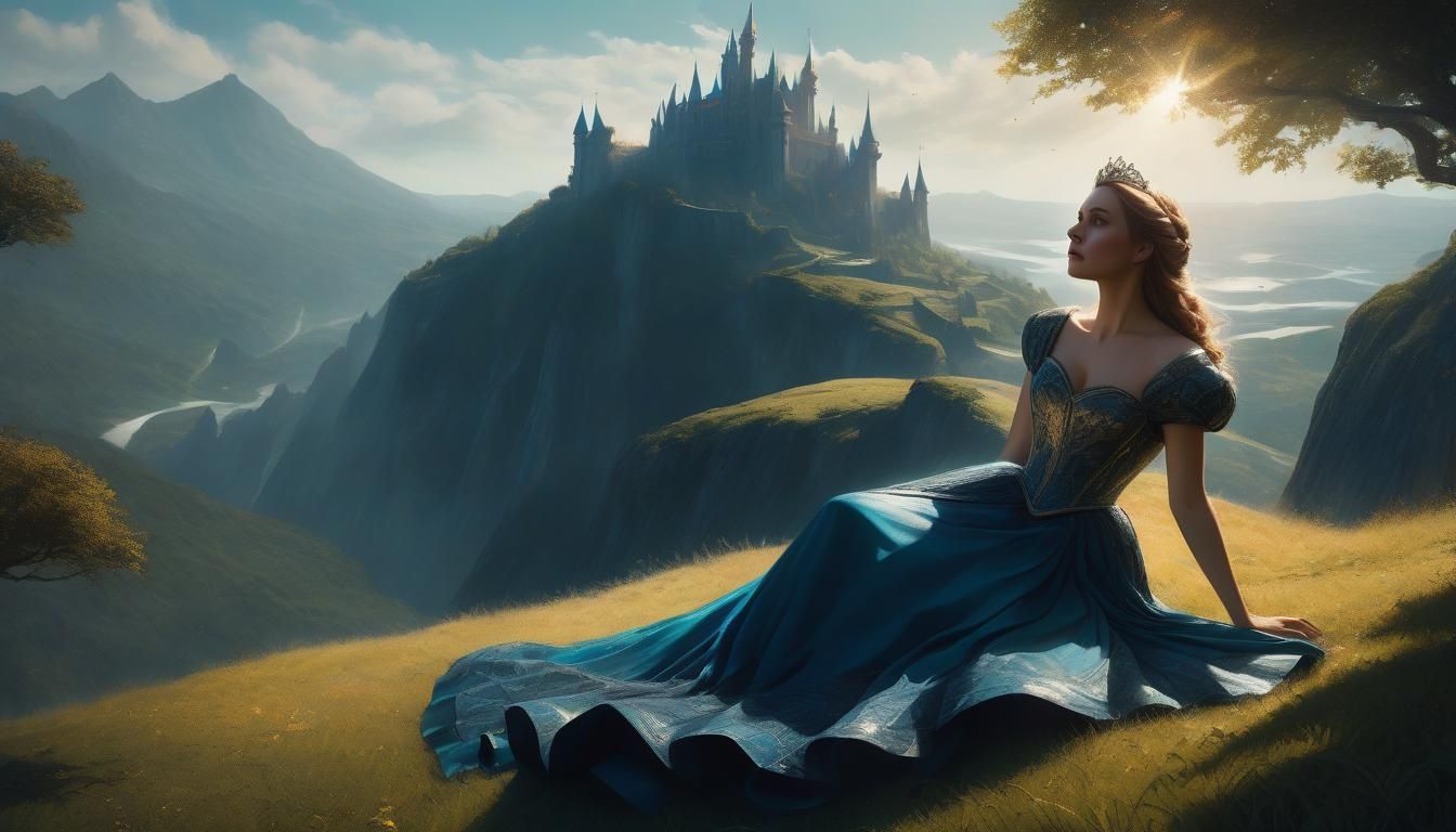 Princess on Grassy Hillside in Fantasy Art
