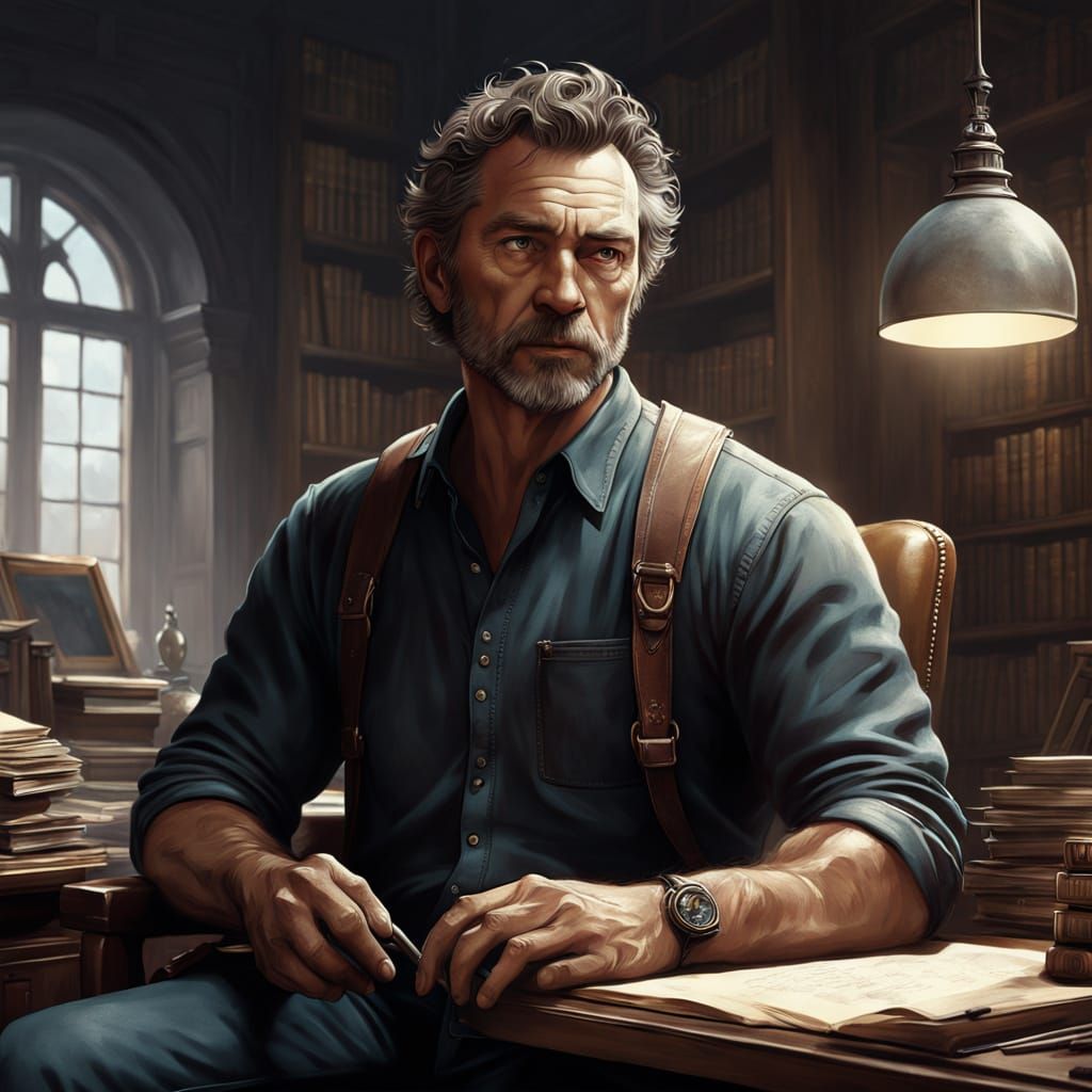 Strong, Weathered Gentleman in Elegant Study