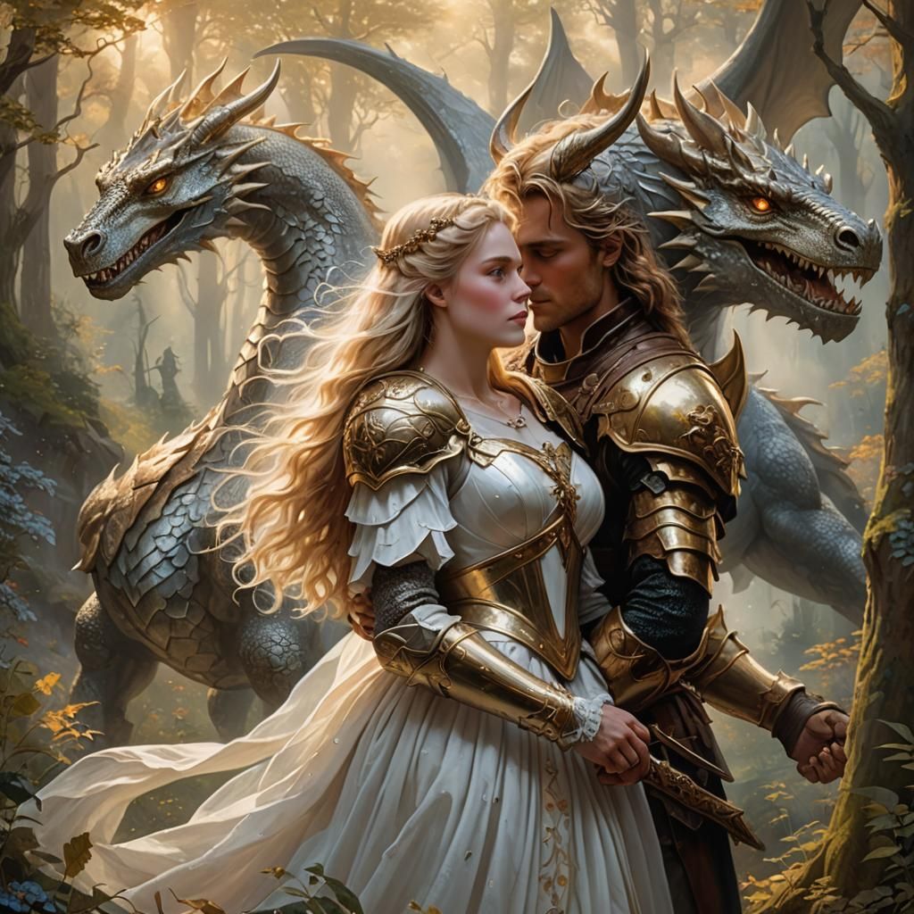 Brunhilde and Siegfried Embrace After Dragon Battle