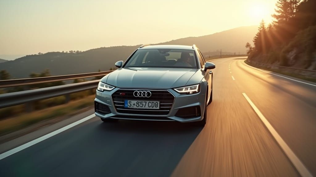 Silver Audi A4 on Highway in Golden Hour Glow