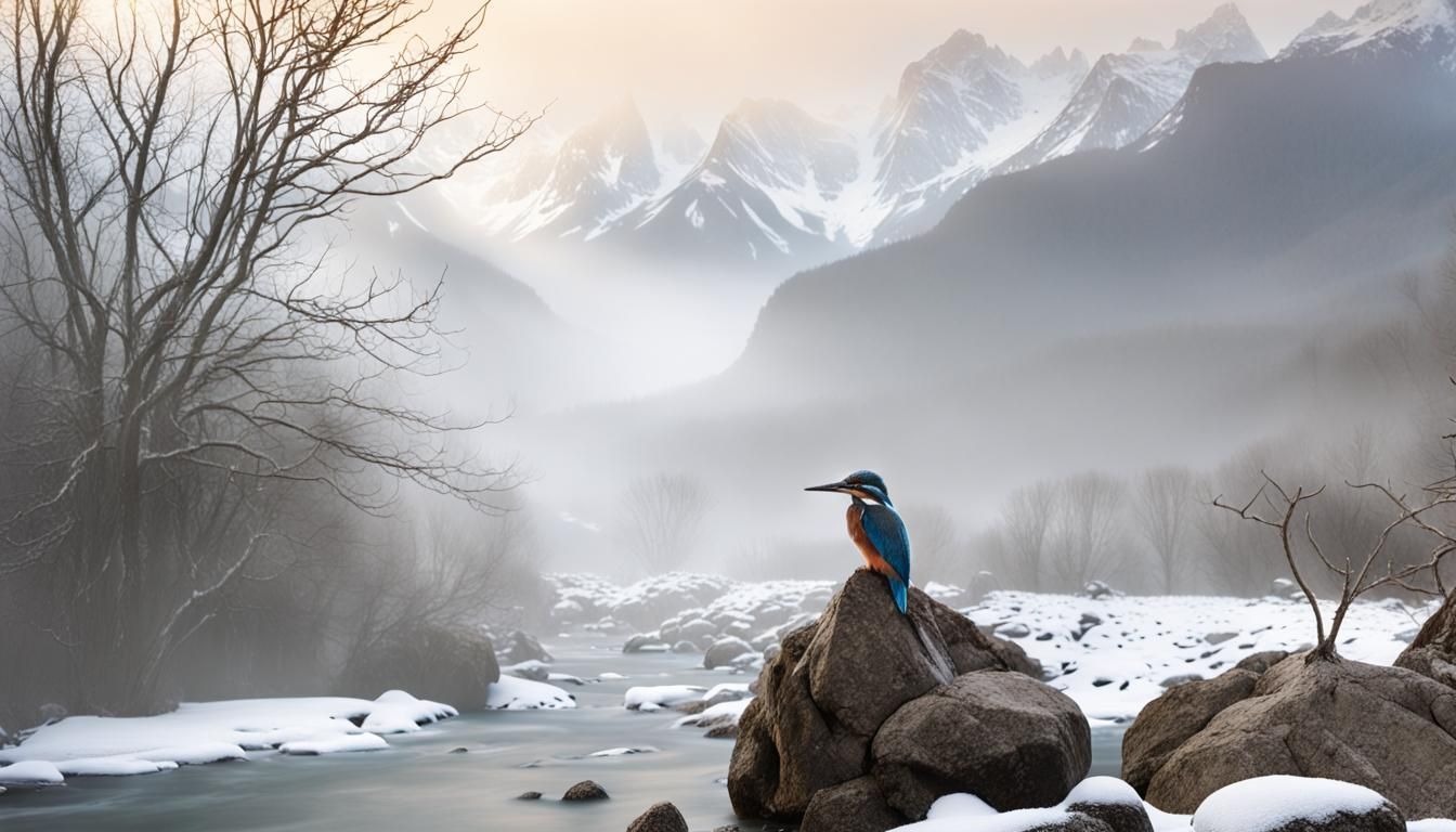 Kingfisher in Winter Landscape