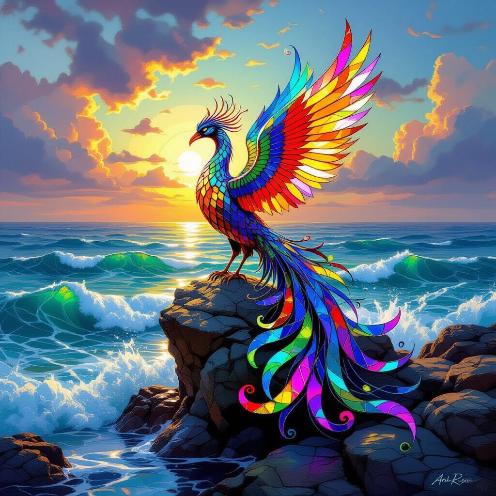 Sea Glass Phoenix Over Turbulent Ocean