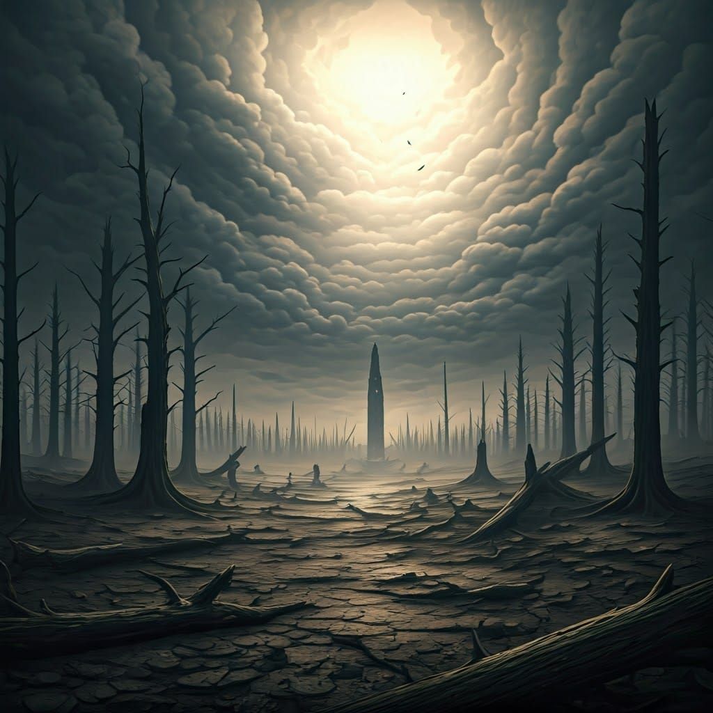 Doomsday Landscape in Dystopian Surrealism Style
