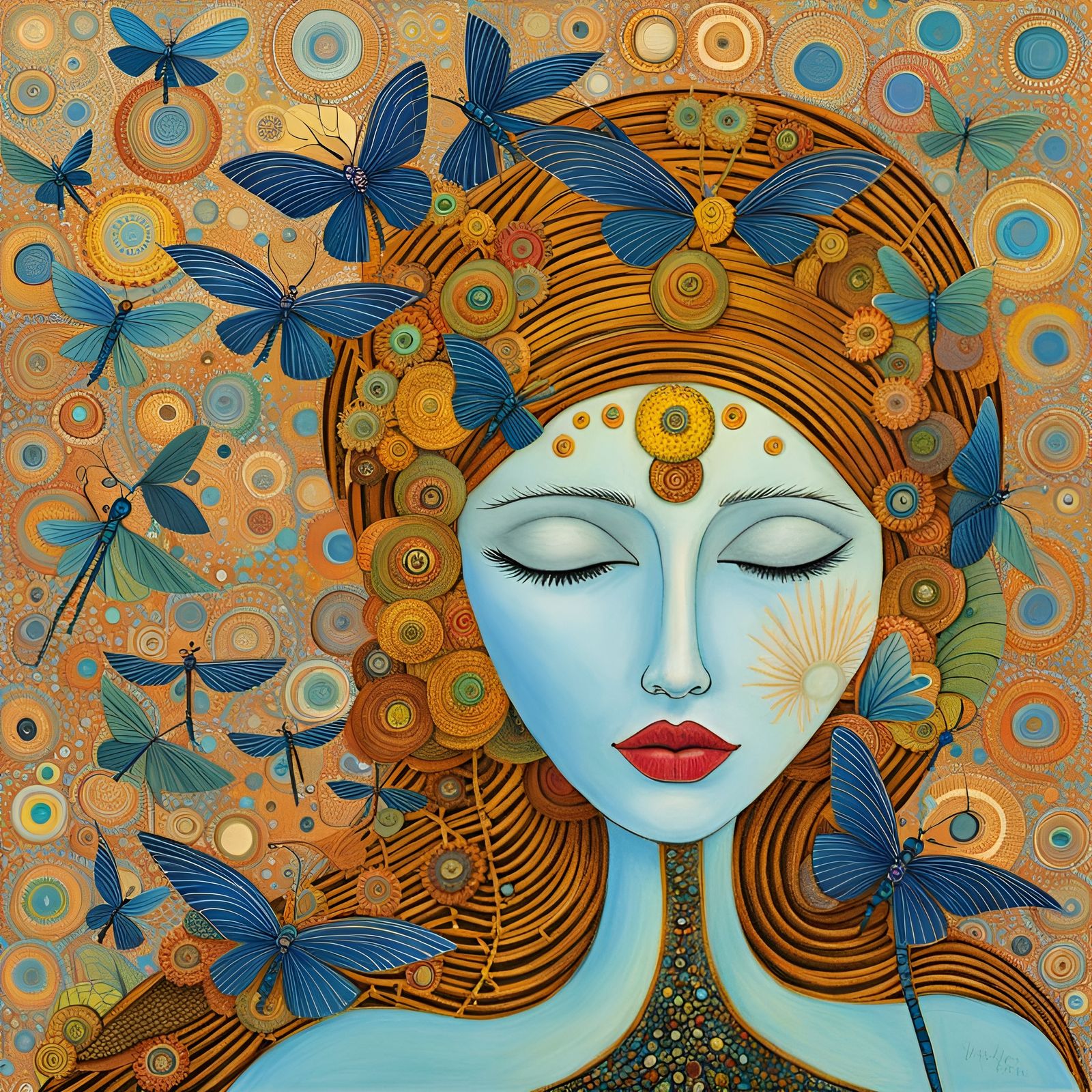 Solar Princess with Dragonflies in Art Brut Style