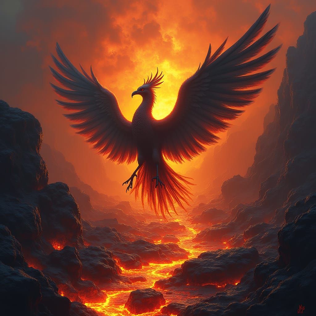 Phoenix Rises from Lava Hell in Vibrant Colors