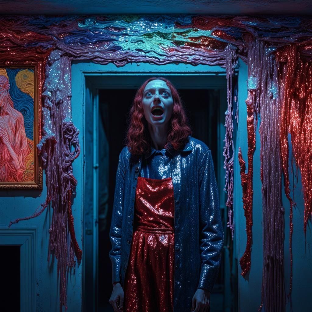 Sequin Spaghetti in Surreal Horror Style