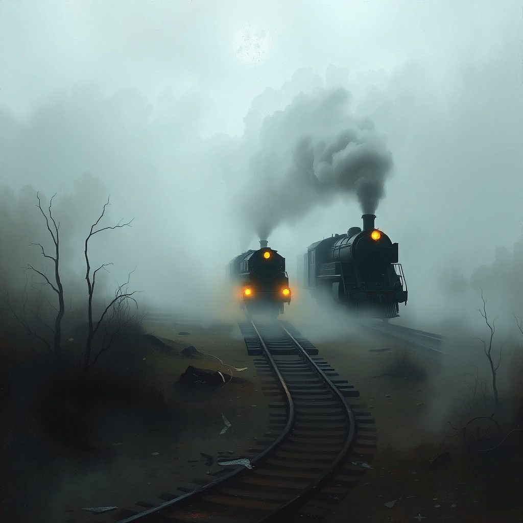 Mystical Train in Surreal Landscape, Digital Art