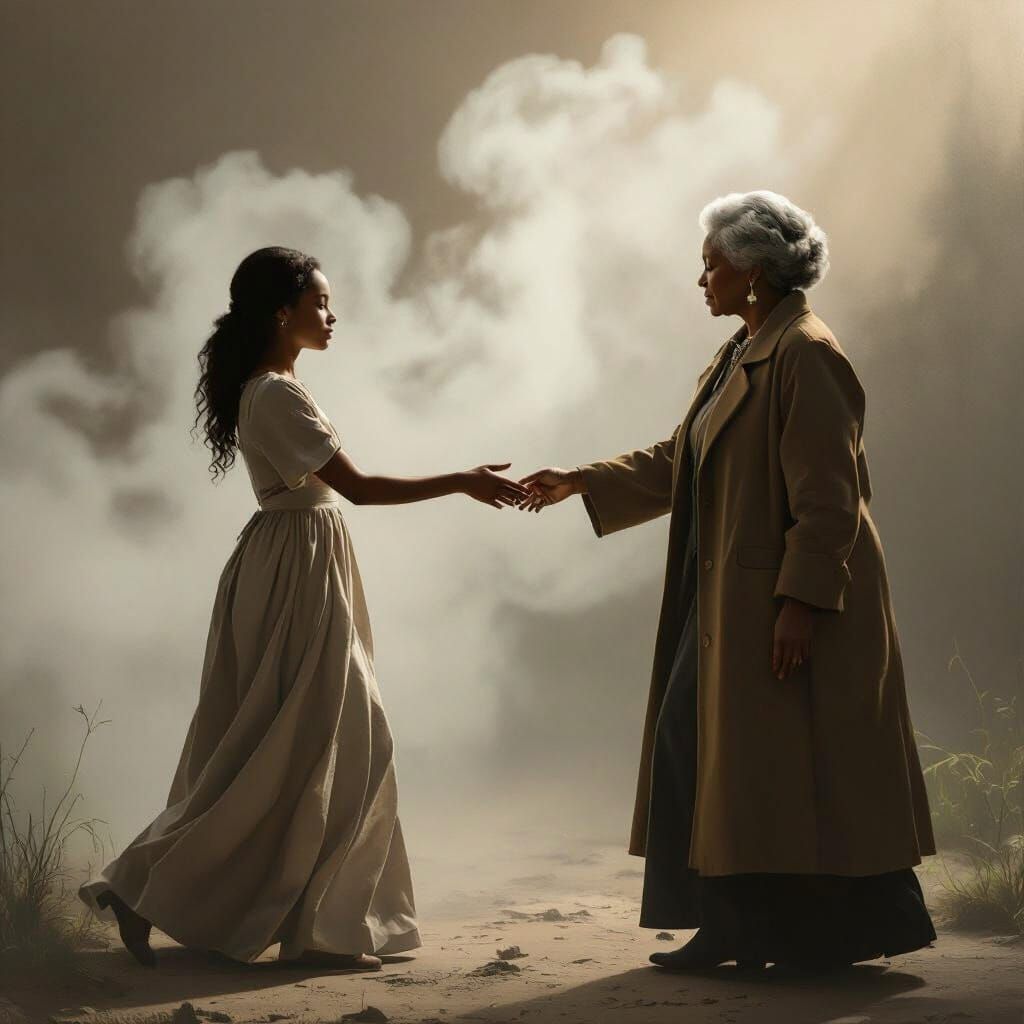 Poignant Mother-Daughter Farewell in Painterly Style