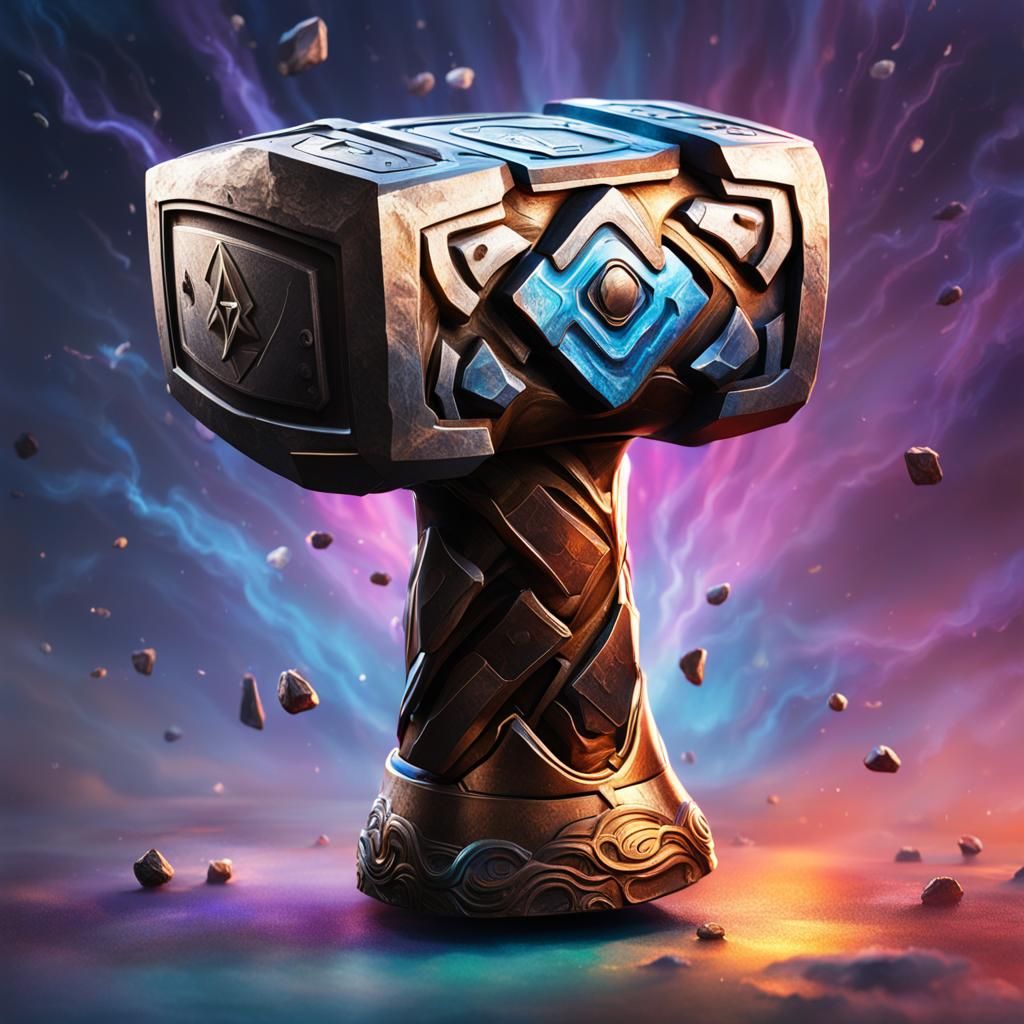 Hyperrealistic Thor Hammer Splash Art
