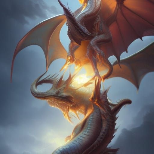 Baby Dragon and Mother in Hyperdetailed Portrait