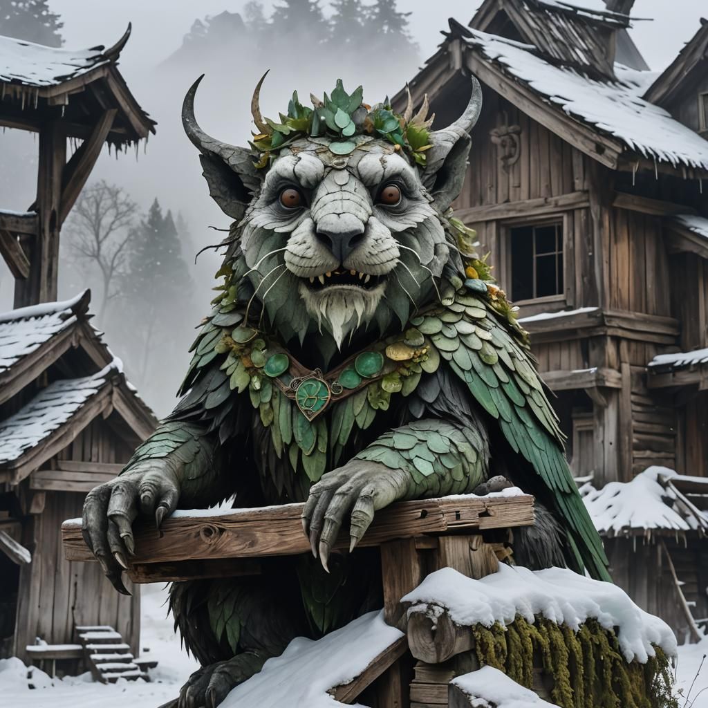 Stone Marmot Gargoyle in Frozen Tundra