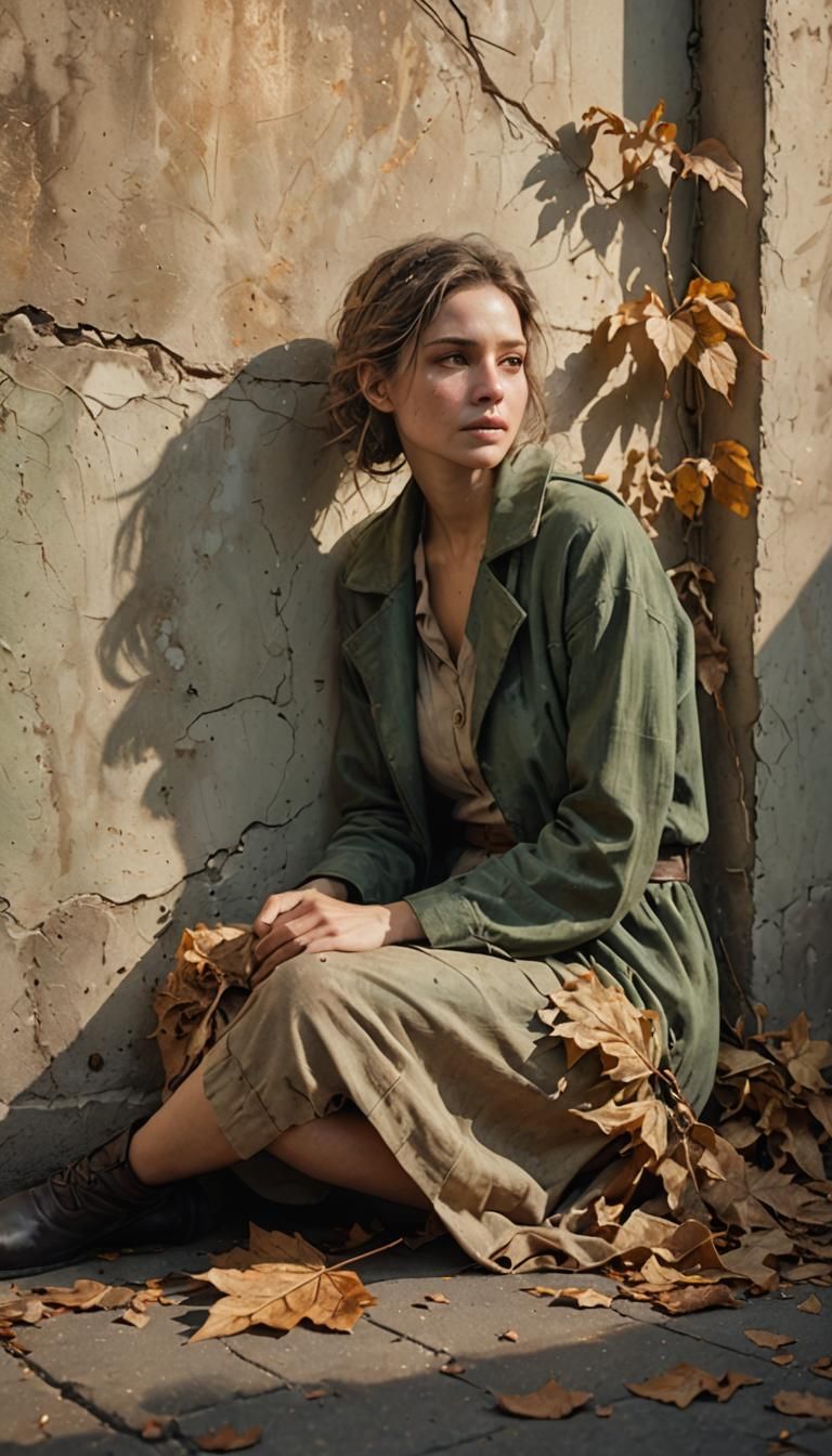 Serene Melancholy: Woman with Withered Leaf